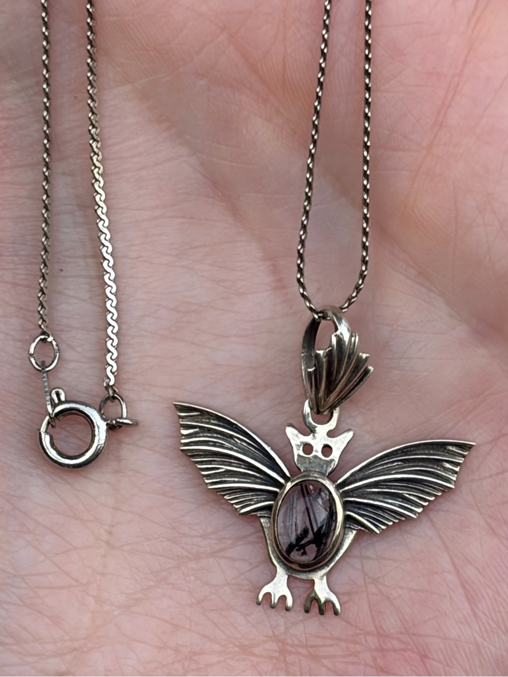 Vintage Sterling Silver Cool Bat 🦇 Necklace Pendant on Silvertone Chain